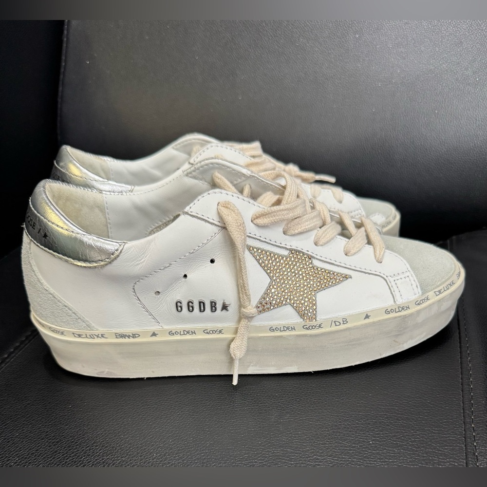 Golden Goose White and Silver Sneakers